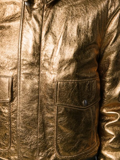 Shop Saint Laurent Metallic Aviator Jacket In Gold