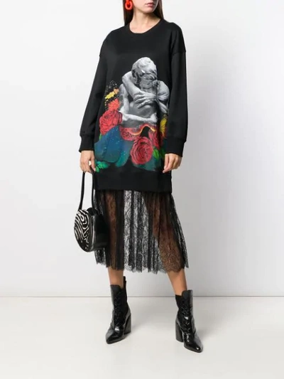 Shop Valentino X Undercover Lovers Print Lace Trimmed Sweater Dress In Black
