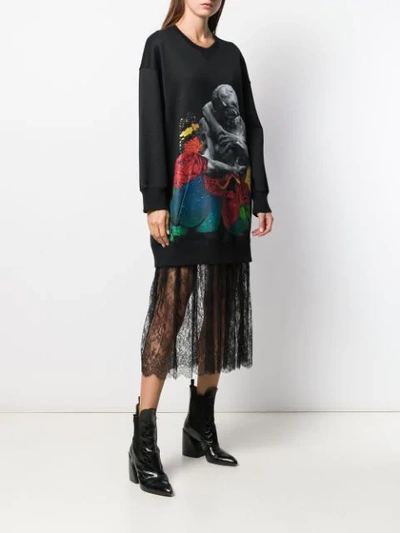 Shop Valentino X Undercover Lovers Print Lace Trimmed Sweater Dress In Black