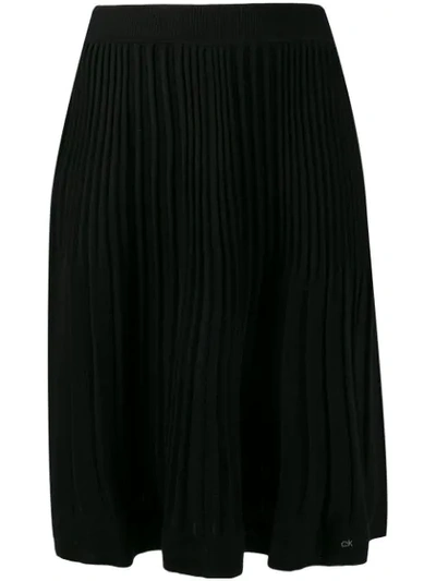 Shop Calvin Klein Pleated Knit Skirt In Black