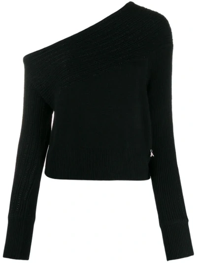 Shop Patrizia Pepe Bead-embellished Off-shoulder Jumper In Black