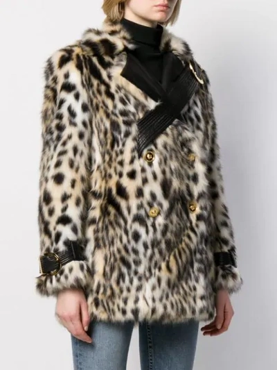 Shop Versace Double-breasted Leopard Print Faux-fur Coat In White