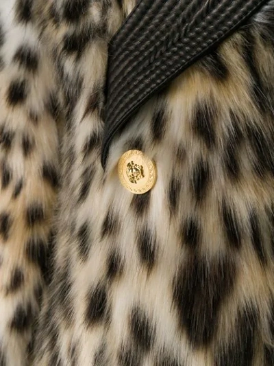 Shop Versace Double-breasted Leopard Print Faux-fur Coat In White