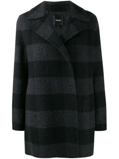 Shop Theory Checked Double-faced Coat In Grey
