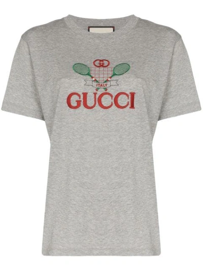 Shop Gucci Tennis Embroidered T-shirt In Grey