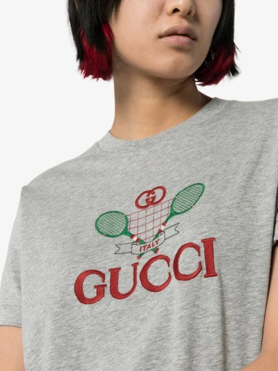 Shop Gucci Tennis Embroidered T-shirt In Grey