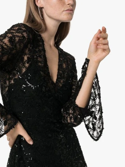 Shop Rotate Birger Christensen Sequin-embellished Lace Midi Dress In Black