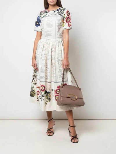 Shop Oscar De La Renta Floral Script Print Dress In White ,multicolour