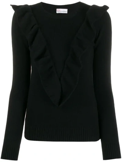 Shop Red Valentino Ruffled V Jumper In Black