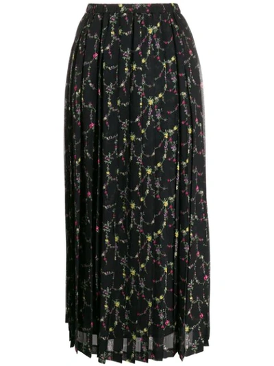 Shop Junya Watanabe Floral-print Pleated Skirt In Black