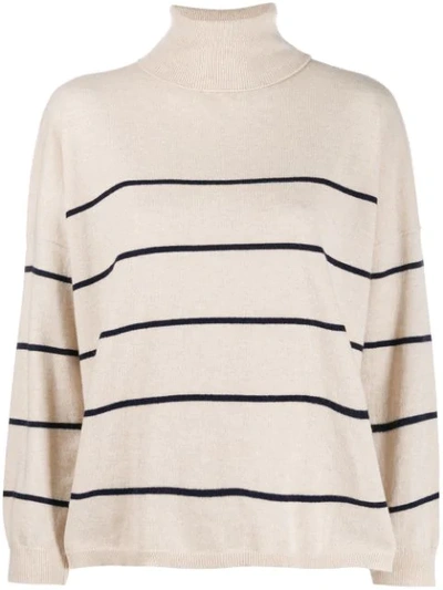 Shop Semicouture Roll-neck Striped Jumper In Neutrals