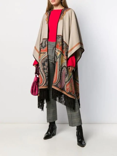 Shop Etro Fringed Paisley Poncho In 0800