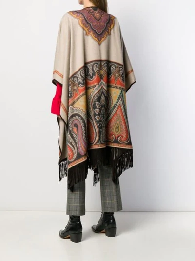 Shop Etro Fringed Paisley Poncho In 0800