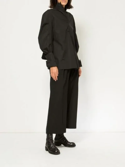 Shop Aganovich Puff Sleeve Shirt In Black