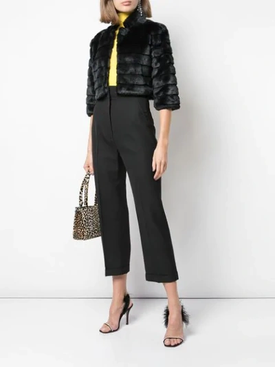 Shop Alberto Makali Faux Fur Cropped Jacket In Black