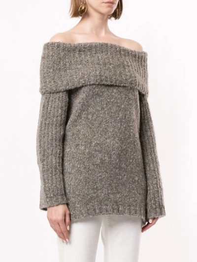 Shop Snobby Sheep Off The Shoulder Jumper In Brown