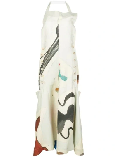 Jacquemus Button-accented Abstract-print Dress In Neutrals
