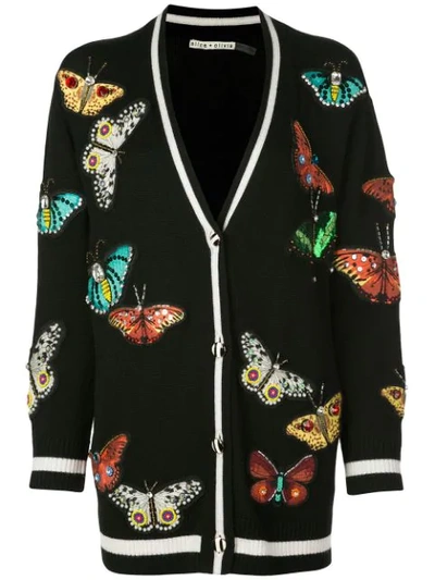Shop Alice And Olivia Bradford Butterfly-patch Cardigan In Black
