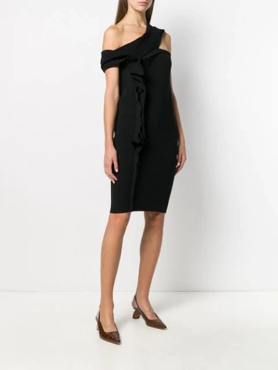 Shop Lanvin One Shoulder Ruffle Trim Dress In Black