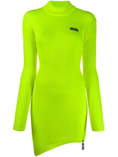 Shop Gcds Ribbed Sweater Dress In Yellow
