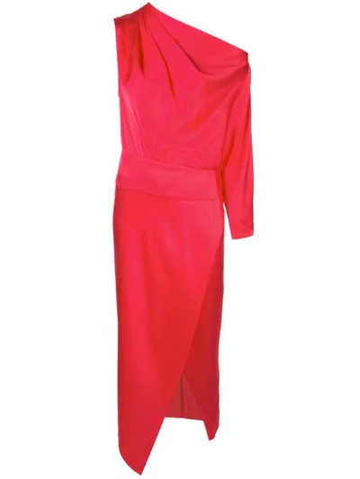 Shop Michelle Mason Asymmetric Draped Midi Dress In Pink