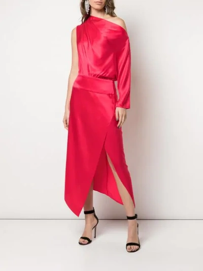 Shop Michelle Mason Asymmetric Draped Midi Dress In Pink