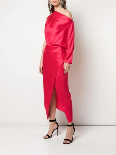 Shop Michelle Mason Asymmetric Draped Midi Dress In Pink