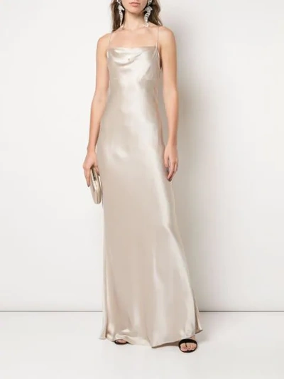 Shop Michelle Mason Cowl-neck Bias Gown In Neutrals