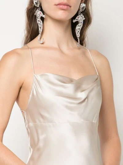 Shop Michelle Mason Cowl-neck Bias Gown In Neutrals