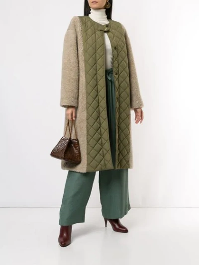 Shop Muller Of Yoshiokubo Contrast Quilted Midi Coat In Green