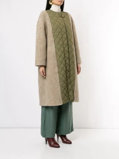 Shop Muller Of Yoshiokubo Contrast Quilted Midi Coat In Green