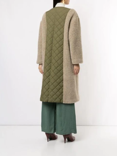Shop Muller Of Yoshiokubo Contrast Quilted Midi Coat In Green