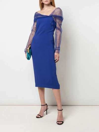 Shop Cushnie Off-the-shoulder Midi Dress In Blue