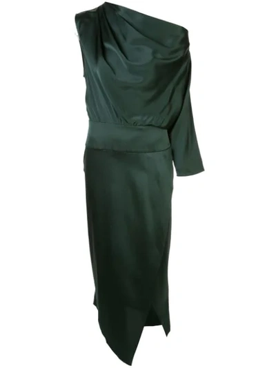 Shop Michelle Mason Asymmetric Draped Dress In Green