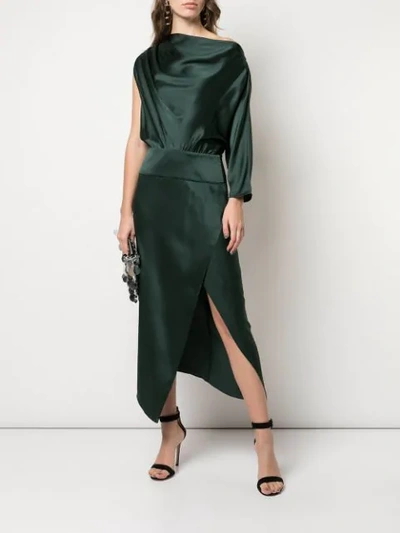 Shop Michelle Mason Asymmetric Draped Dress In Green