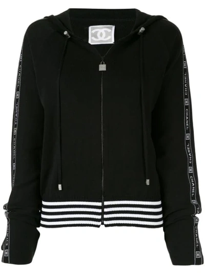 Pre-owned Chanel Sports Line Drawstring Zipped Hoodie In Black