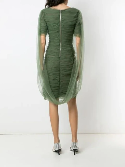 Shop Gloria Coelho Square Neck Draped Tulle Dress In Green