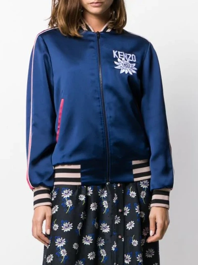 Shop Kenzo Embroidered Detail Bomber Jacket In Blue