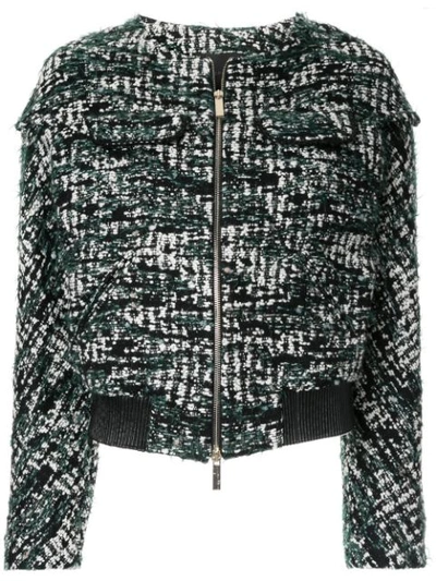 Shop Anteprima Tweed Cropped Jacket In Green