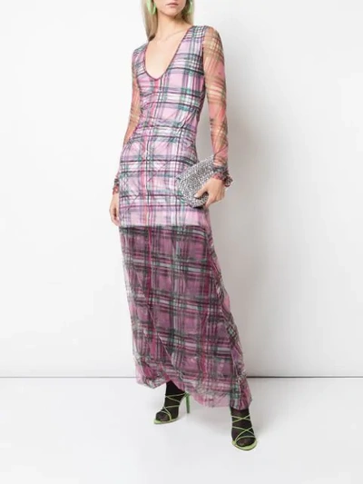 Shop Y/project Sheer Check Maxi Dress In Purple