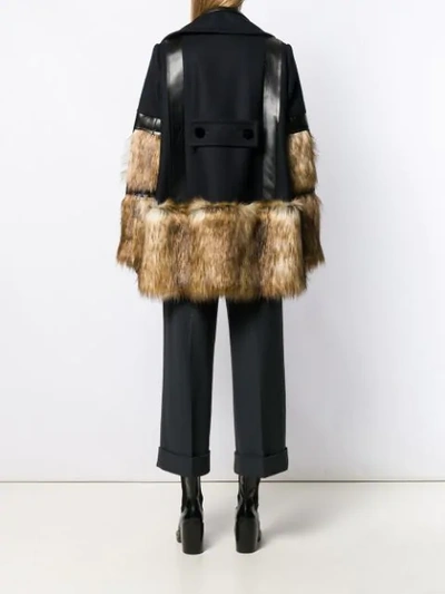 Shop Sacai Fur Panel Coat In 201 Midnight Blue