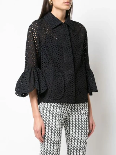 AKRIS PUNTO RUFFLE SLEEVE EYELET SHIRT - 黑色