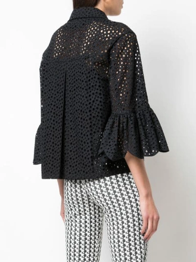 AKRIS PUNTO RUFFLE SLEEVE EYELET SHIRT - 黑色