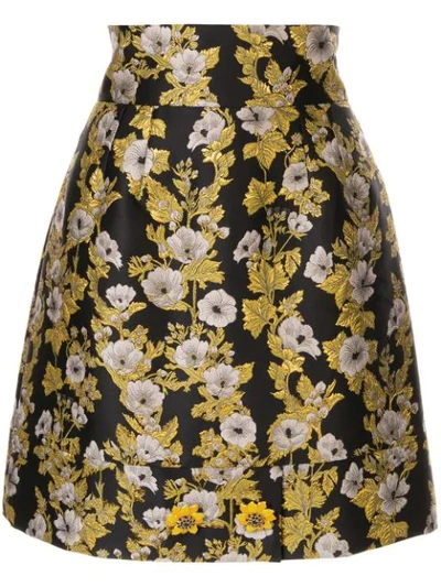 Shop Dolce & Gabbana Floral Patterned High-waisted Skirt In Black