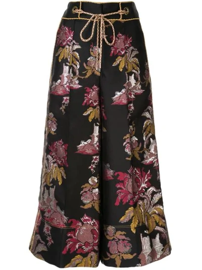 Shop Peter Pilotto Floral Pattern Jacquard Culottes In Column Flower Black