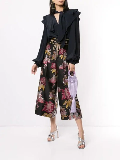 Shop Peter Pilotto Floral Pattern Jacquard Culottes In Column Flower Black