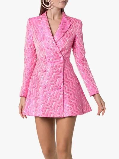 Shop Rotate Birger Christensen Abstract Print Double-breasted Dress In Pink