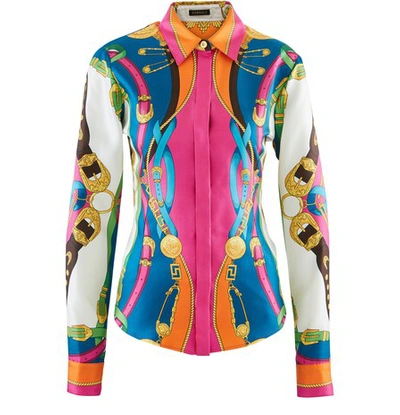 Shop Versace Barocco Printed Silk Shirt In Rosso Stampa