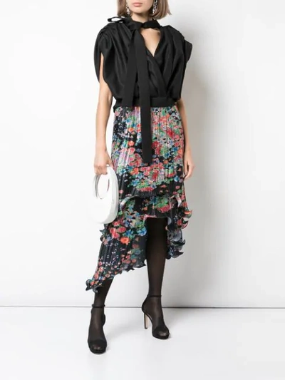 Shop Givenchy Floral-print Plissé Asymmetric Skirt In Multicolour