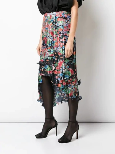 Shop Givenchy Floral-print Plissé Asymmetric Skirt In Multicolour